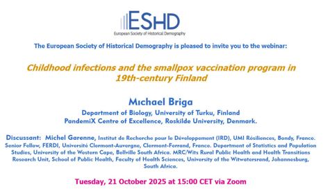 Webinar: CHILDHOOD INFECTIONS AND THE SMALLPOX VACCINATION PROGRAM IN 19TH-CENTURY FINLAND