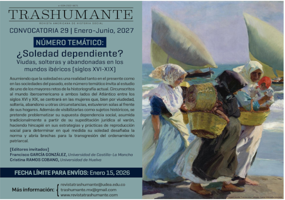 Convocatoria: DOSSIER ¿SOLEDAD DEPENDIENTE? VIUDAS, SOLTERAS Y ABANDONADAS EN LOS MUNDOS IBÉRICOS (siglos XVI-XIX)