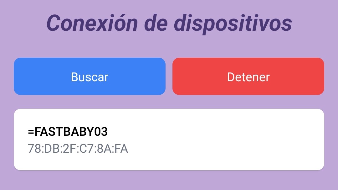 Fotografía de la pantalla Bluetooth tras pulsar el icono Bluetooth