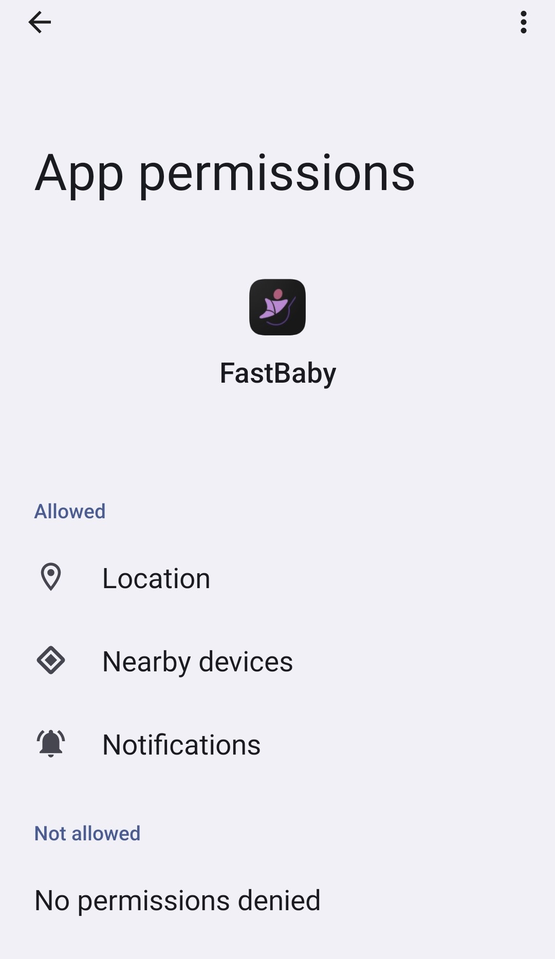 Captura de pantalla de los permisos necesarios para el correcto funcionamiento de la app.