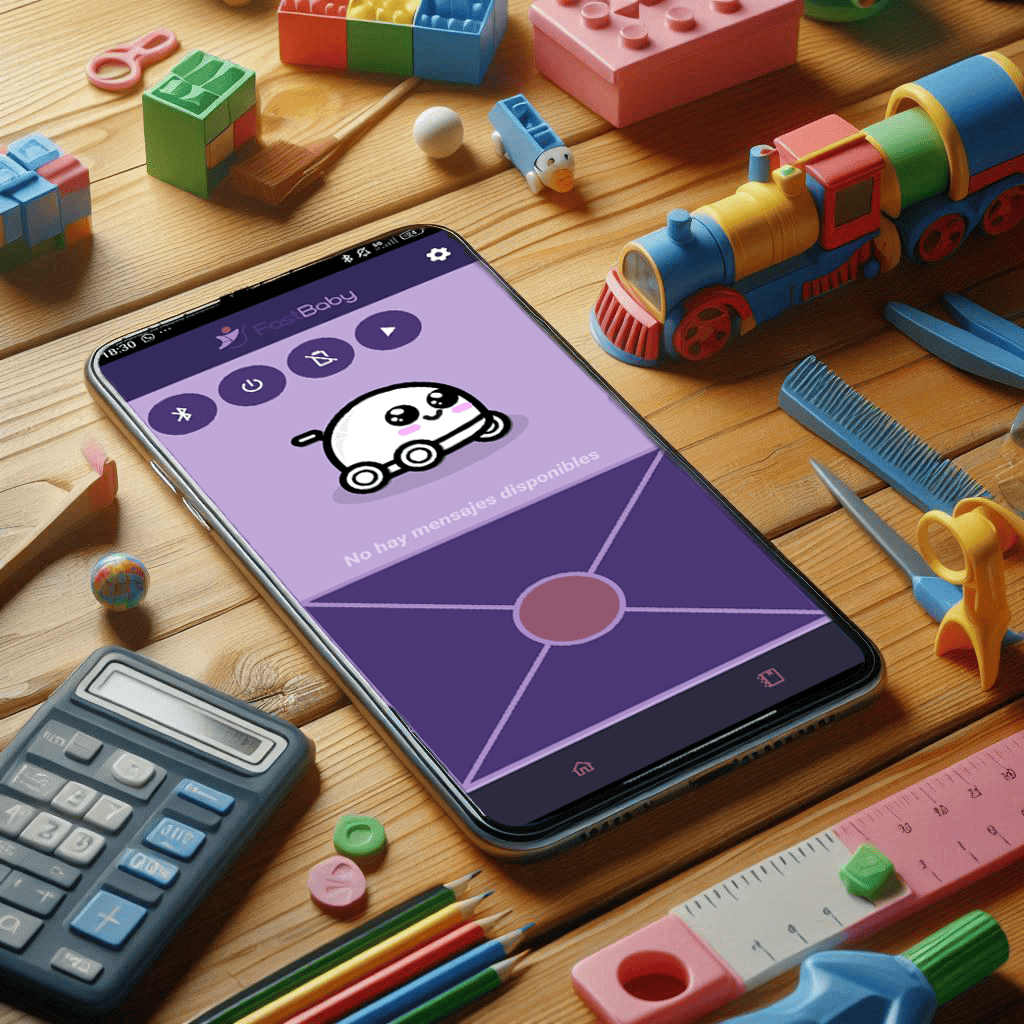 Mocukup de un dispositivo móvil con la pantalla de inicio de la aplicación Fast Baby