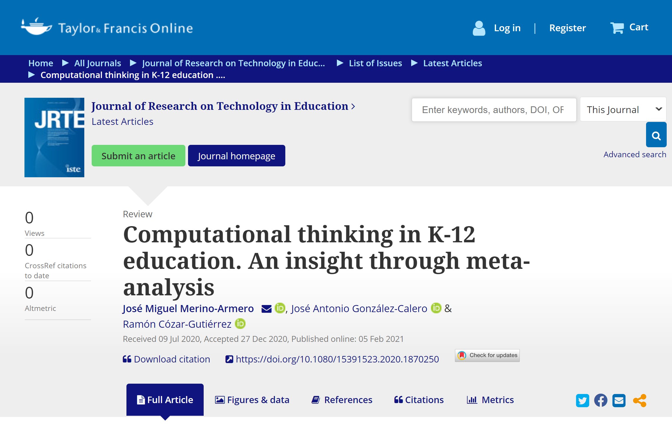 #NewPaper !! Computational thinking in K-12 education. An insight through meta-analysis