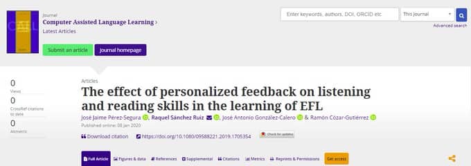 The effect of personalized feedback on listening and reading skills in the learning of EFL