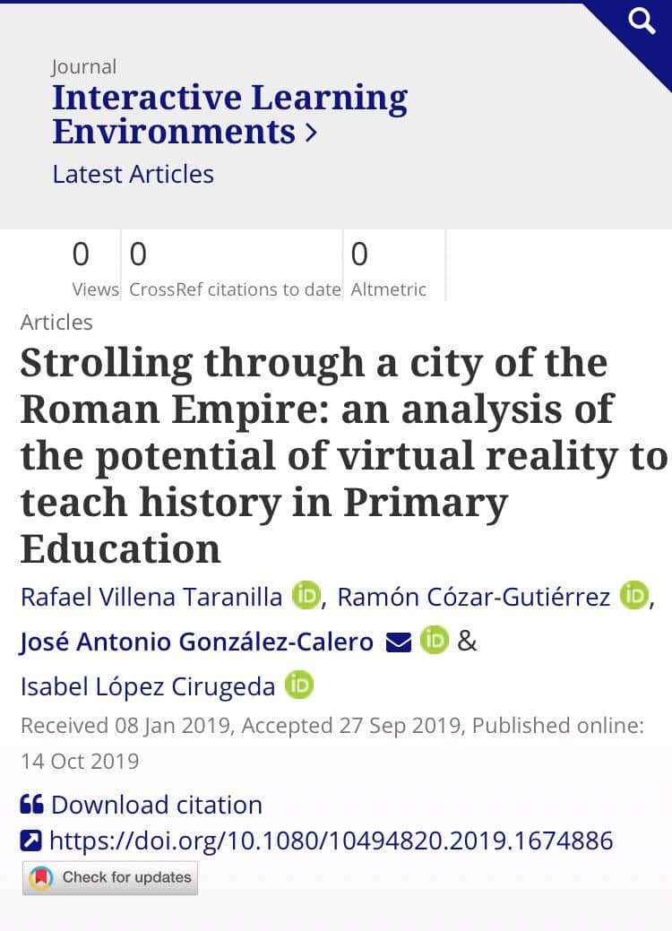Strolling through a city of the Roman Empire: an analysis of the potential of virtual reality to teach history in Primary Education