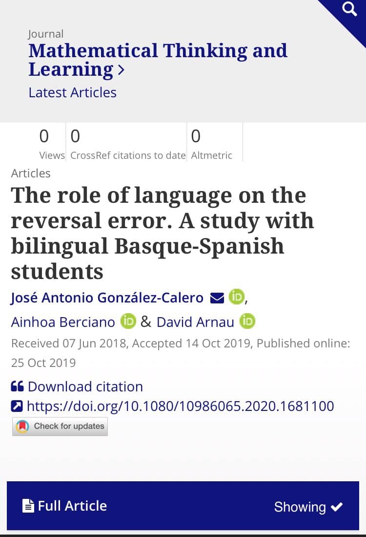 New Paper: The role of language on the reversal error. A study with bilingual Basque-Spanish students